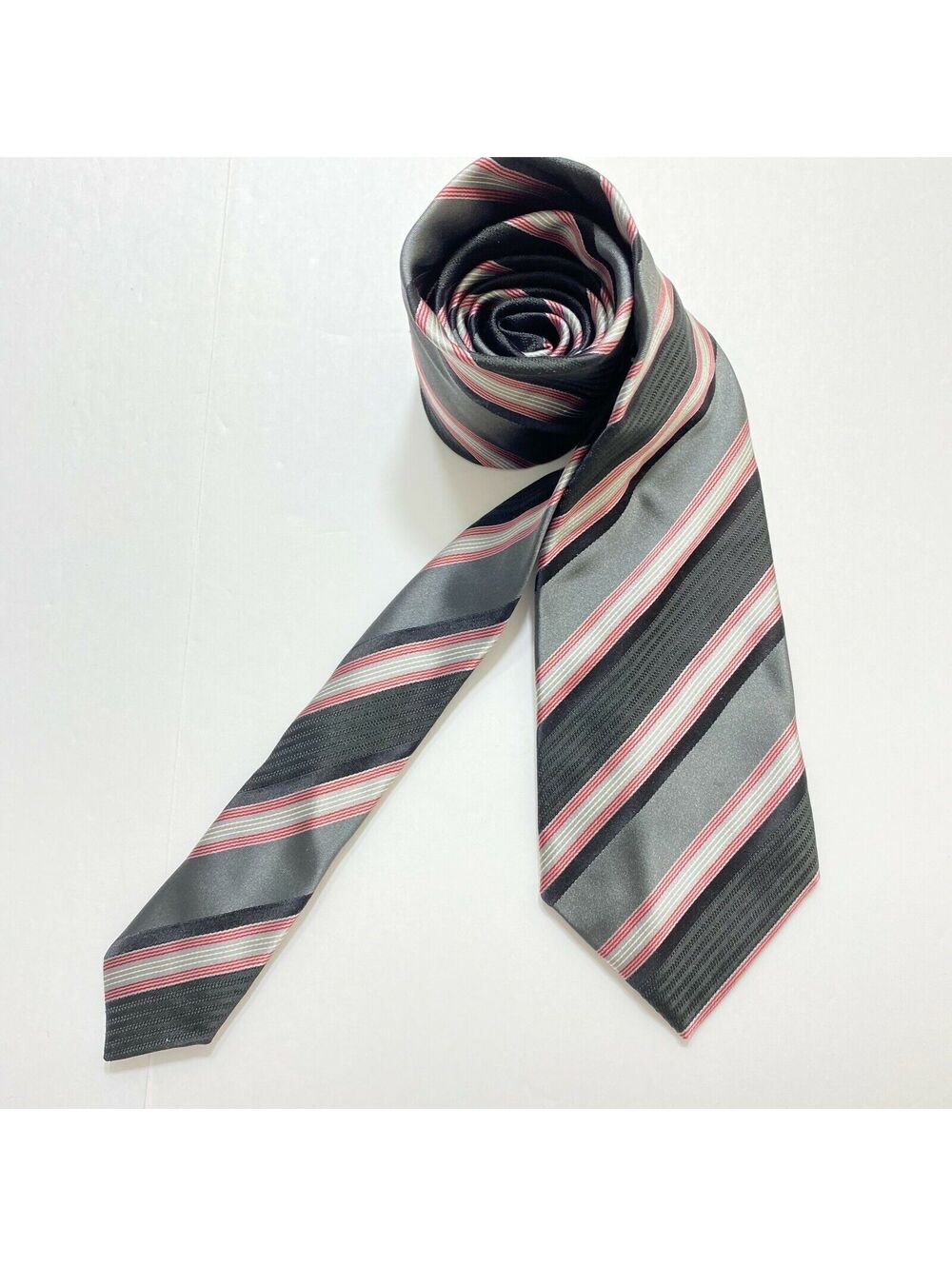 Altea Milano Tie  Made in Italy Aqua Black Gray pink Multi Stripe Silk 60x3.5